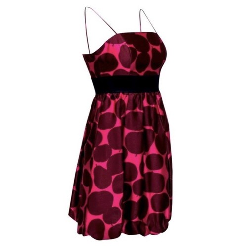 Abito a bolla Juicy Couture 100% pera di seta/stampa mela taglia 4 rosso lampone rosa - Foto 3 di 8