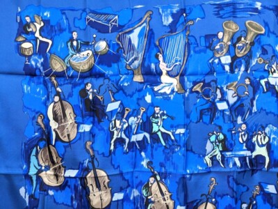Hermes Scarf Stole Concerto Blue Instruments Orchestra Clerc Silk