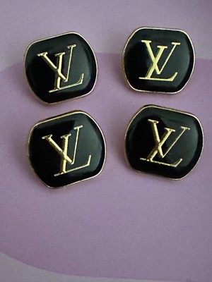 4 SCHWARZ GOLD LOUIS VUITTON KNÖPFE, QUADRATISCH, METALL, IKONISCHES LV LOGO 19mmx15mm