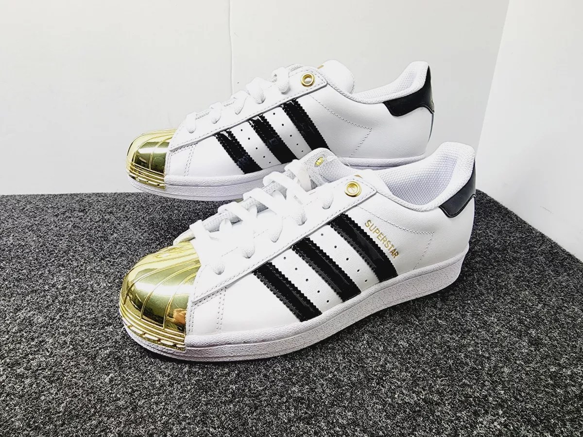 Adidas Superstar Metal Toe White Gold Metallic Black Size 5