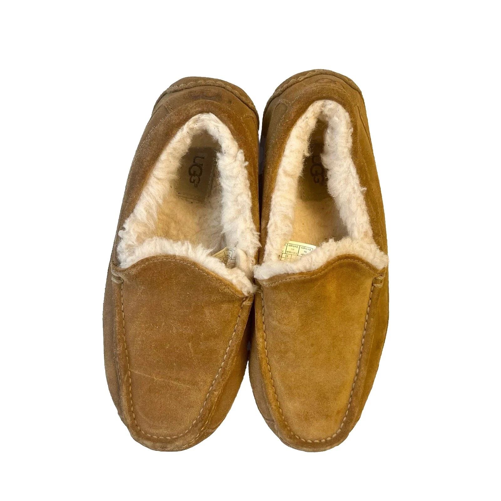 Mocassini ciabatte slip on UGG Ascot uomo pelle di pecora scamosciata lana castagno taglia 11