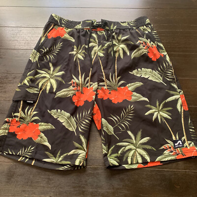 Surf Style Mens Board Shorts Swim Trunks Floral Black UPF 50 Size XL (32  Waist)