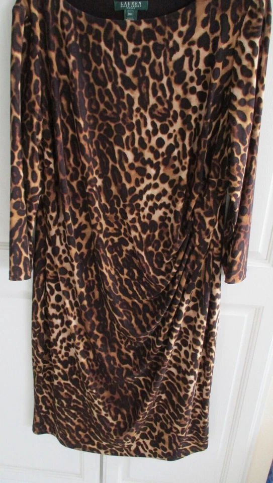 Vestido Lauren Ralph Lauren Talla Grande 16 W Imitación Envolvente Leopardo Manga Larga