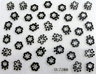Stickers Autocollants Pour Nail Art - Fleurs Noires Et Strass - Neuf