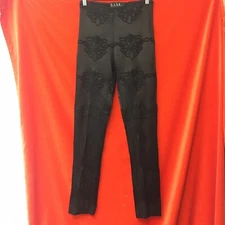 Nicole Miller Collection black satin embroidered evening pants size 2