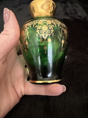 VECCHIA: Vtg Murano Italy Art Glass Green With 24K Gold Trim