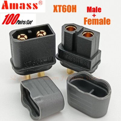 100 Pairs Black Amass XT60H 3.5mm Gold-plated Connect Plug Cover for Battery ESC