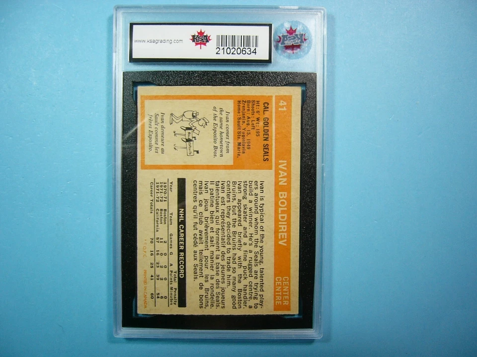 1972/73 O-PEE-CHEE NHL HOCKEY CARD #41 IVAN BOLDIREV ROOKIE RC KSA 9 MINT OPC - Image 2 of 2