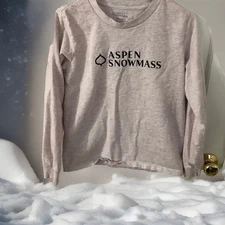 Aspen Snowmass T-Shirt M 100% Cotton Long Sleeve Gray-White Chest:37” Length:24”