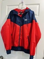 Nike Men s M Red/Blue Colorblock Hooded Full Zip Windbreaker Jacket Logo