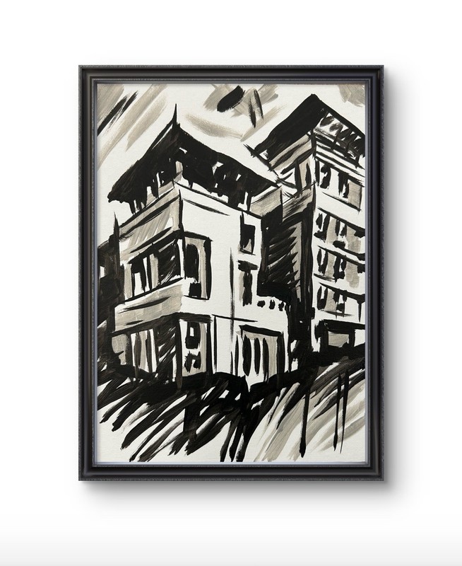 Original Abstract Building Painting 9x12 canvas panel Modern Wall Art Home Decor