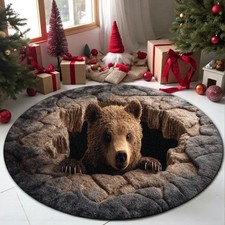 Bear Hole Illusion Rug, 3D Printed Bear Round Mat for Living Room