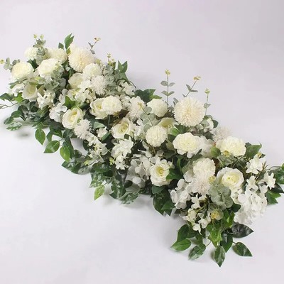 100cm Luxus weiße Rose künstliche Blume Reihe Hochzeit Tisch Herzstück Blumen