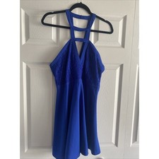 Lulu's Women's Medium Blue Mini Lace Skater Dress Sleeveless Event HOCO Glam
