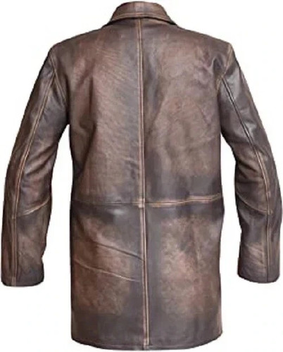 Giacca lunga uomo vintage biker moto pelle bovina marrone invecchiato - Foto 2 di 3
