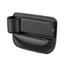 Car Seat Gap Filler with Cup Holder Multi Functional Leather Organizer Black