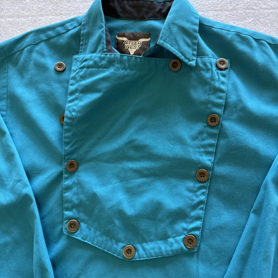 Camisa con tirantes azul Steer West Old West mediana vintage vaquero occidental Rockabilly EE. UU. Foto 4 de 4