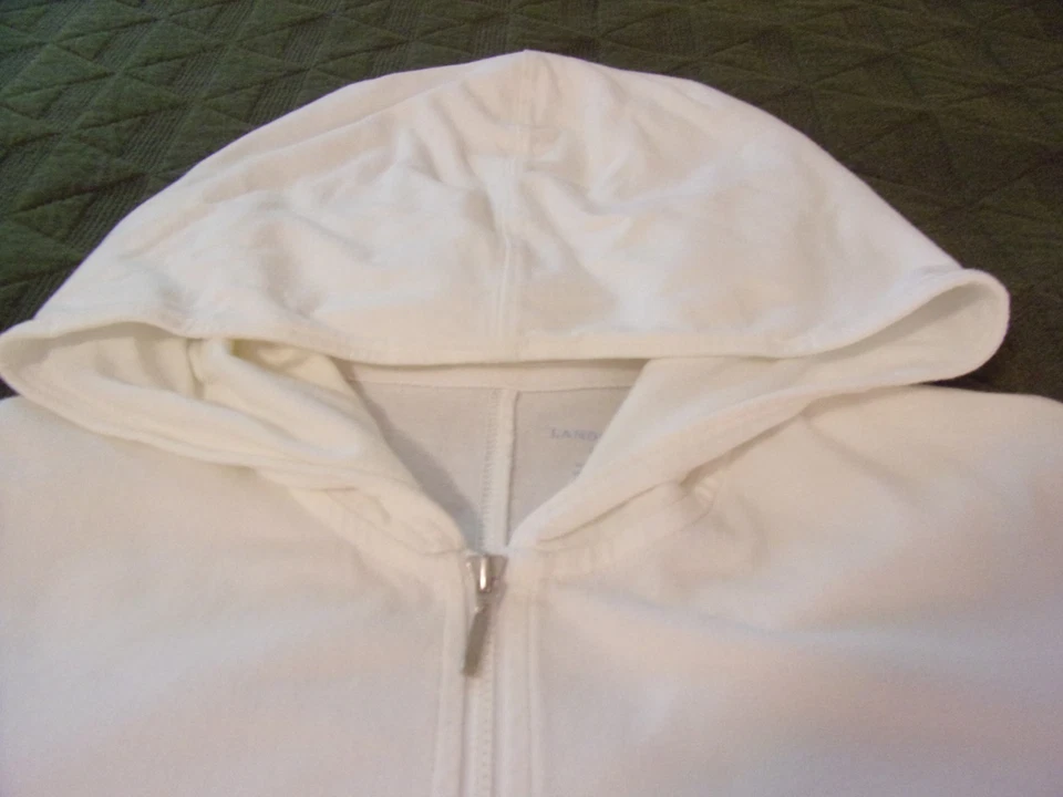 Lands' End Cover Up White Boho Swim Full Zip Hoodie Beach Casual Women's L/P - Image 3 of 4