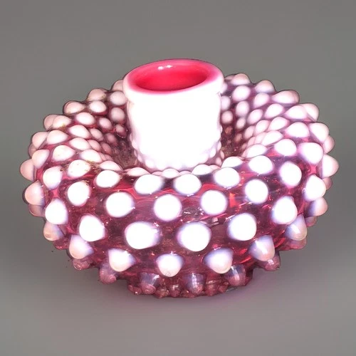 Vintage Fenton Cranberry  Hobnail  Candle Holder Handle Broken Off