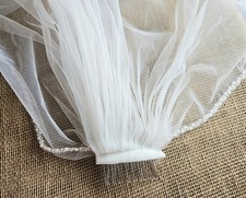 Brides Wedding Veil Beaded Edge Pearls Silver Beads Comb Attachment 42"