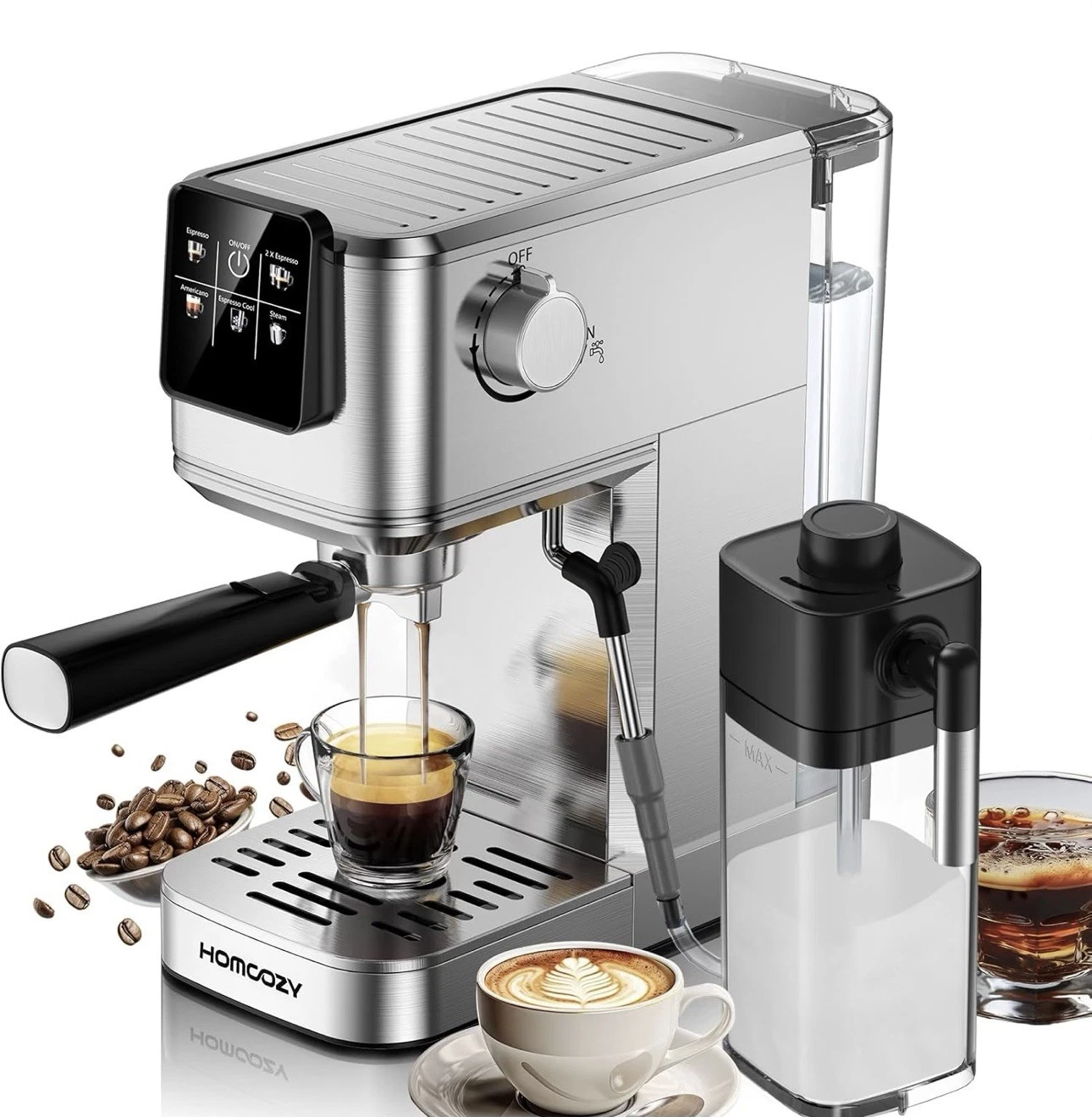 20 Bar Espresso Coffee Machine w/ Rapid Cold Brew Technology, Milk Frother