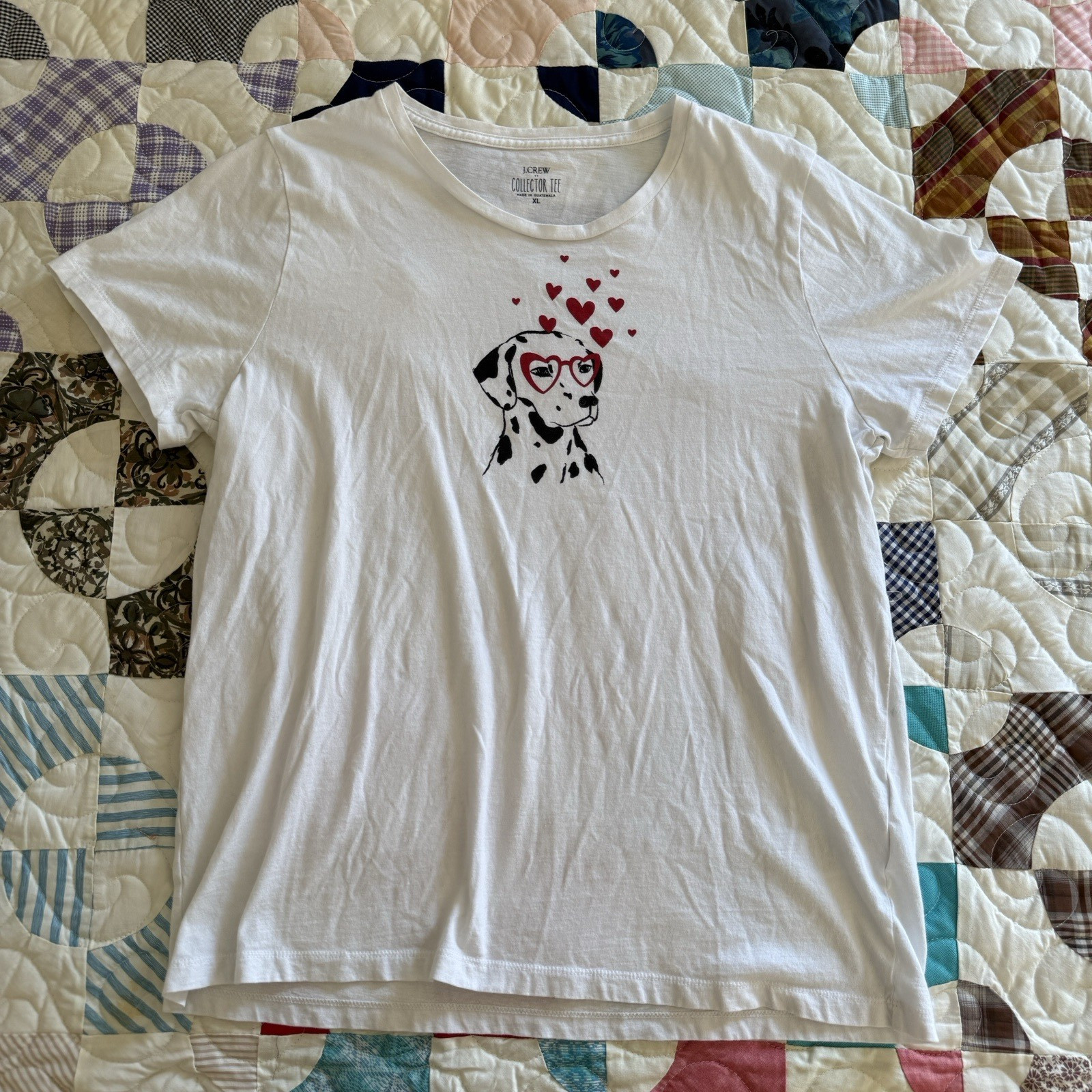 J. Crew Factory Womens 'Dalmatian Heart' Collector's T Shirt Size XL 100% Cotton
