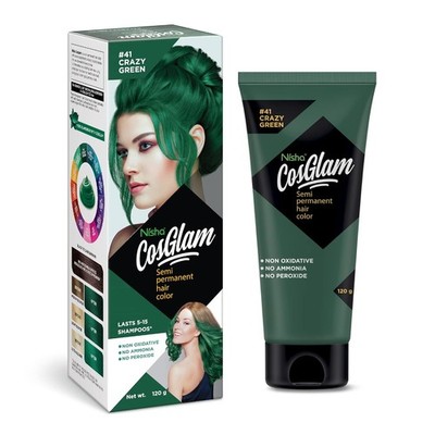 Nisha Cosglam Semi Permanent Hair Color, 41 Crazy Green Shade 120gm
