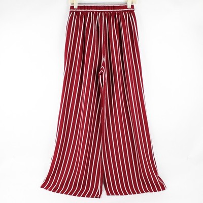 Active USA Damen Hose S Maroon Weiß Gestreift Schlaghose Elastischer Bund