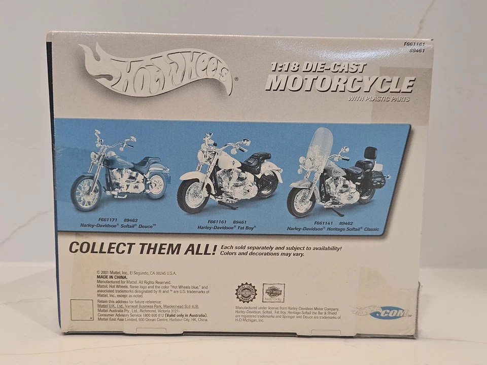 HOT WHEELS Harley Davidson FAT BOY 1:18 die cast motorcycle MATTEL 2001 NEW - Image 3 of 3