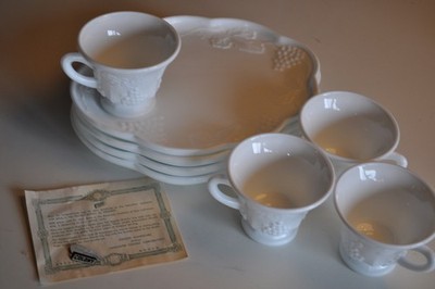 Vintage Milk Glass Set Cup And Plate Set Indiana Colony Harvest Grape