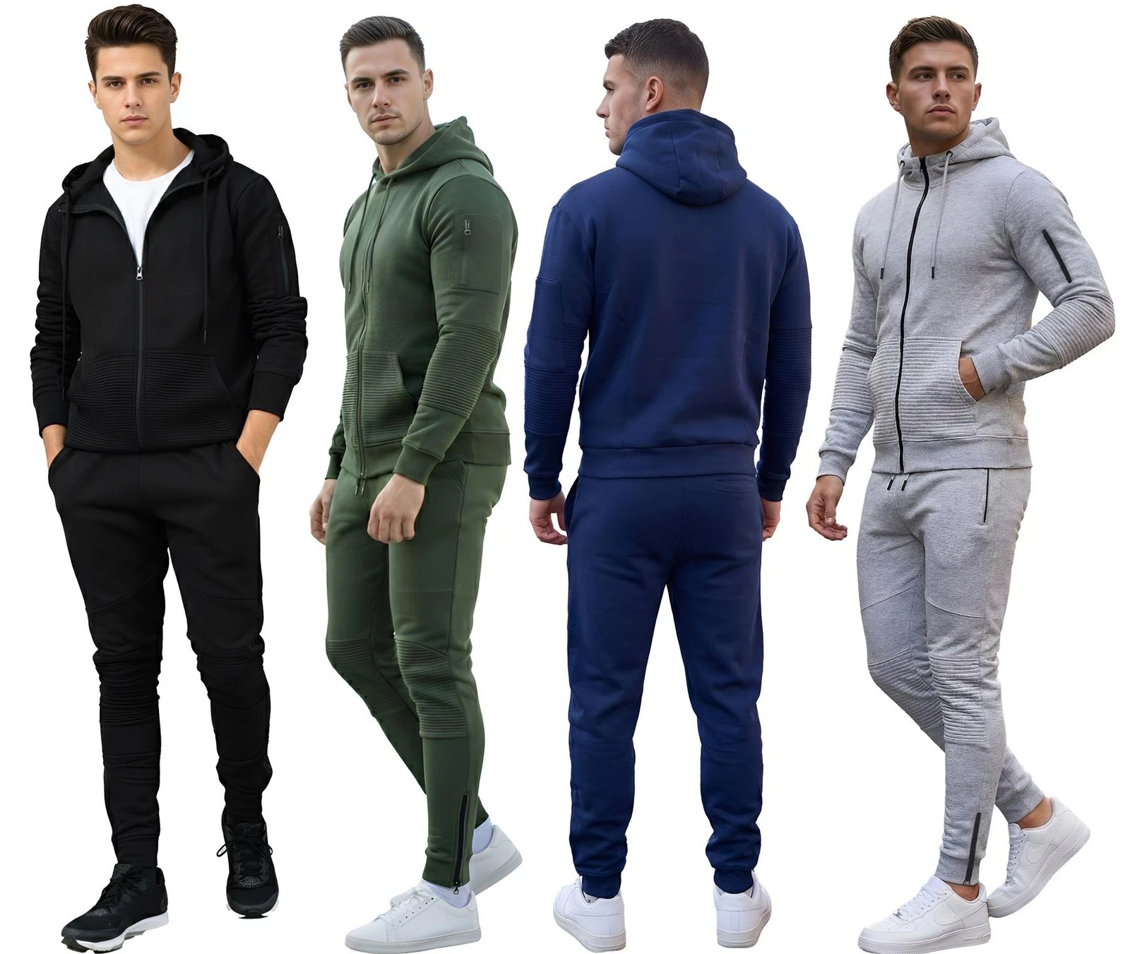 Mens Tracksuit Contrast Cord Set Fleece Zip Hoodie Top Bottom Joggers Gym Casual