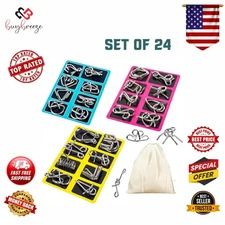 24 Metal Wire Puzzle Set with Bag – Brain Teaser Logic Challenge