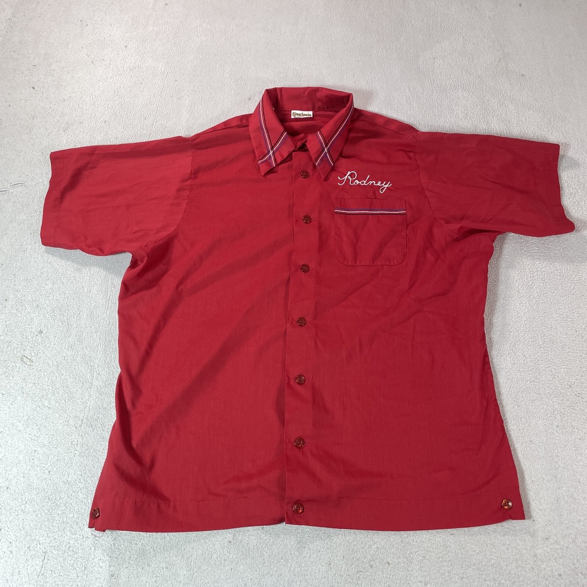 Vintage King Louie Bowling Shirt Mens Large Red Chainstitch Dewey