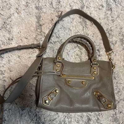 BALENCIAGA Classic Metallic Edge Mini City 2way Shoulder Bag Dark Gray Leather