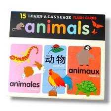 Blue Apple 15 LEARN-A-LANGUAGE animals FLASH CARDS spanish chinese french