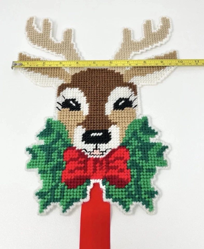 Colgador de pared de Navidad de ciervo reno punta de aguja acabado vintage lona de plástico Foto 4 de 4