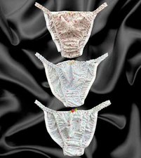 Satin Bow Floral Poly Cotton Sissy Tanga Knickers Underwear Briefs Panties