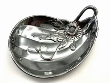 Fitz Floyd Candy Trinket Dish Silver Tone Eggplant Sunflower Ribbed Decor 6"x5"