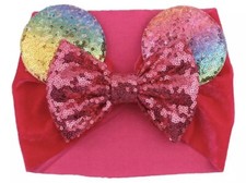 Baby Girls Sequin Headband Minnie Mouse Ears Hairband Bow Knot Turban Head wrap