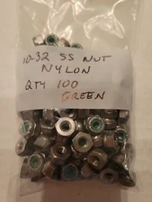 (100) Stainless Steel Nylon Insert Hex Lock Nuts Nylock Green