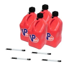 VP Racing Red 4 Pack w/ 4 Fill Hoses Square Fuel Jug Gas Can Containers IMCA UMP