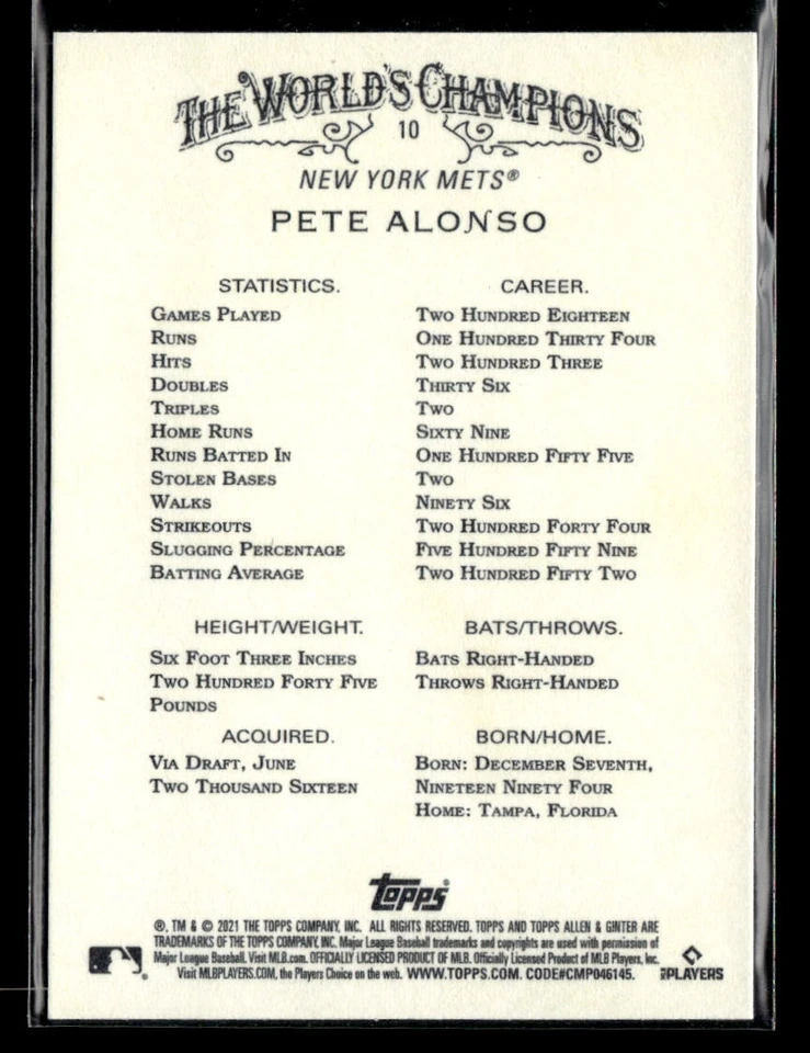 Pete Alonso - 2021 Topps Allen & Ginter X #10 New York Mets - Image 2 of 2