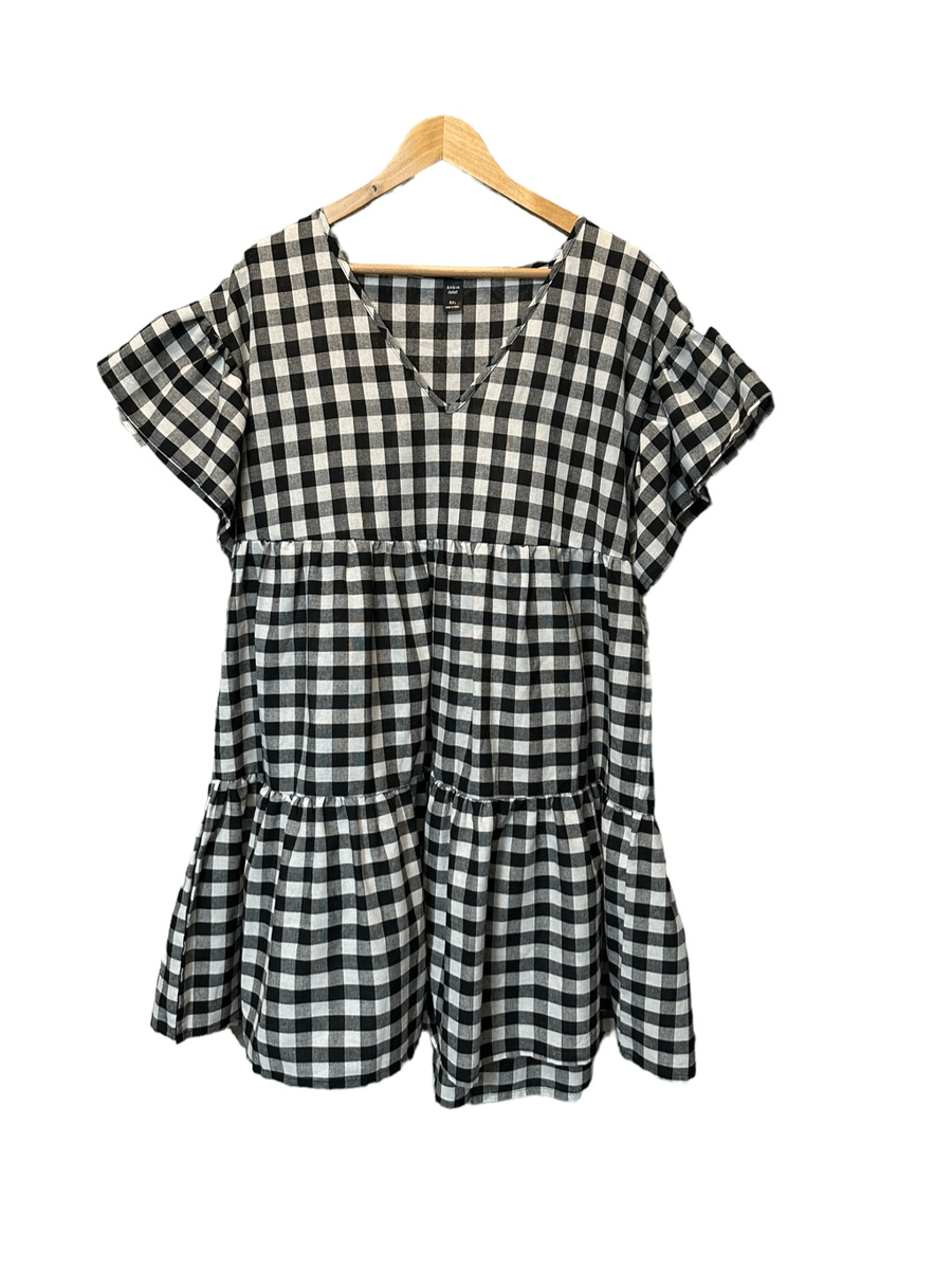 Shein Curvy Womens Plus Size 0X Mini Dress Black White Check Tiered Short  Sleeve | eBay