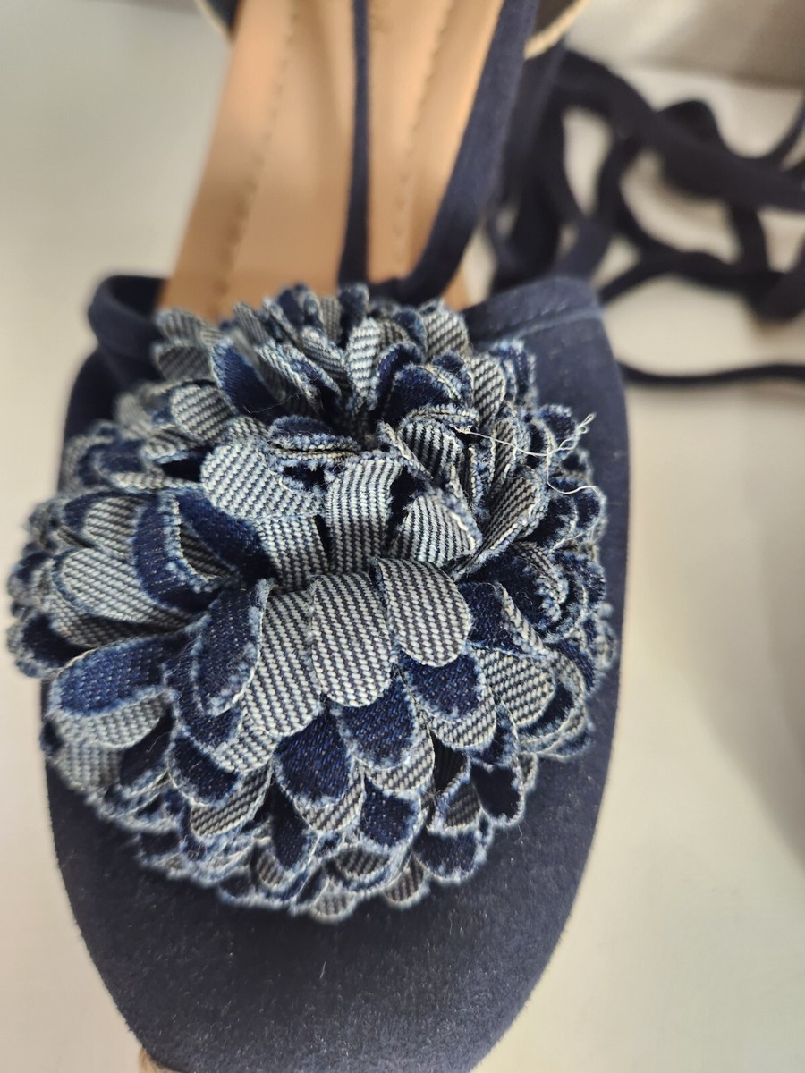 kate spade ネイビー エスパドリーユ Kate Spade New York Daisy Blue Denim Wedge Espadrille Sandals Sz