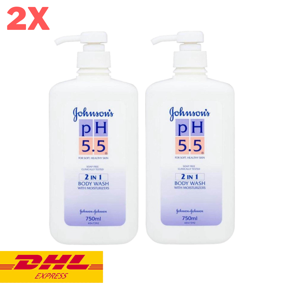 2x Johnson's pH in Body Wash Shower Cream Moisturizer Soft Skin 750  ml