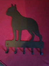 Bulldog Dog Leash Hanger Metal Wall Key Rack Holder 5 Hooks  Black 