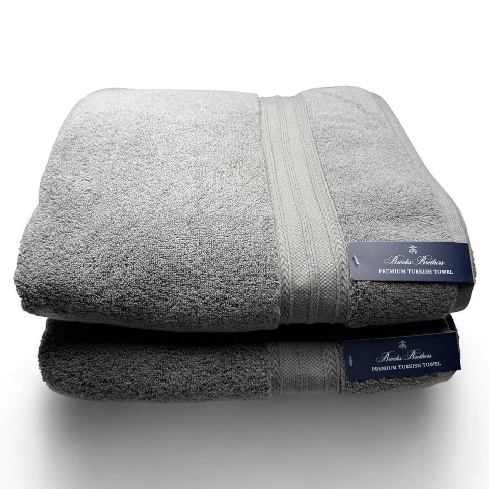 Brooks Brothers Premium Turco 2 Toallas de Baño Gris 100% Algodón Nuevo Foto 3 de 4