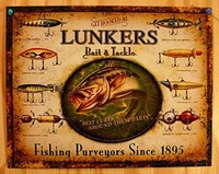Lunker's Lures Bait And Tackle Distressed Retro Vintage Tin Sign, New, Free Ship on sale Lunker's Lures Bait And Tackle Distressed Retro Vintage Tin Sign, New, Free Ship on sale