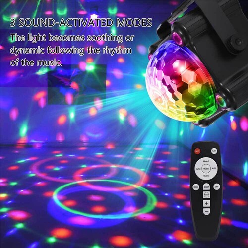 LED Disco Light Ball RGB DJ Party Stage Lights Rotating Projector w/ Remote DC5V - Picture 7 of 14