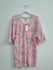 LoveShackFancy Pink Floral Terrycloth Zip Up Bard Shift Mini Dress Robe Size L